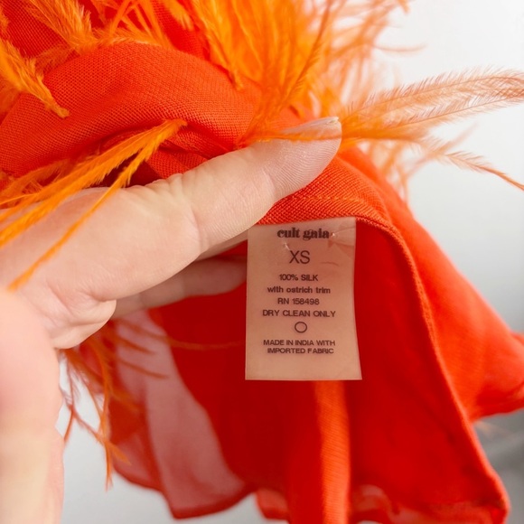 Cult Gaia Shannon Ostrich Feather Silk Mini Dress Orange XS Cocktail Party - Picture 5 of 12